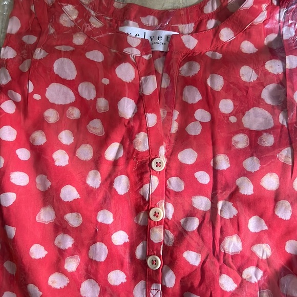 Velvet By Graham & Spencer Febe Royalty Sleeveless Red White Polka Dots Blouse M - Picture 4 of 6